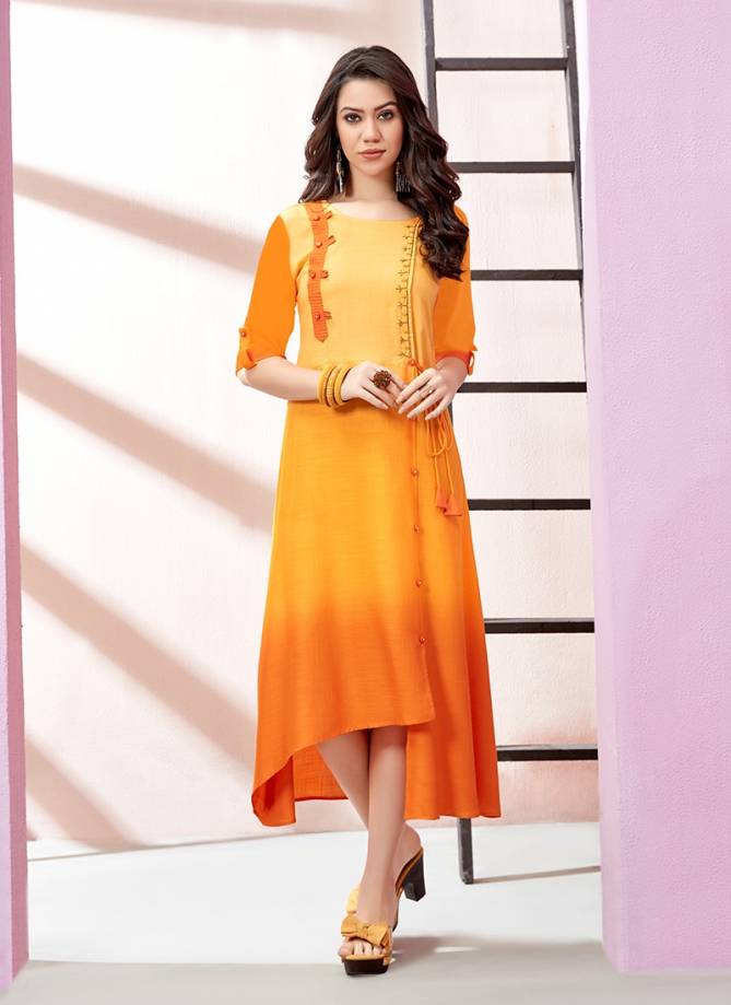 SAIRA vol 2 Latest Fancy Designer Ethnic Wear Rayon Slub And Shaded With Embroidery And Hand Work Kurti Collection